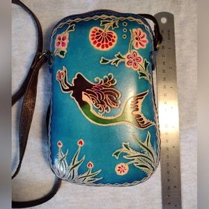 Mermaid leather cross body hand painted